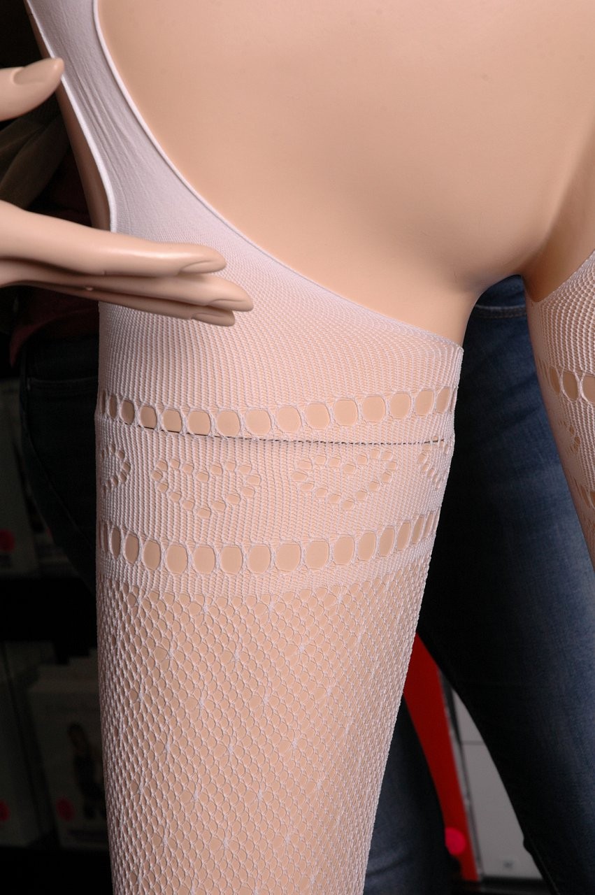 Kifinomult harisnya hamis nadrágtartóval, fehér