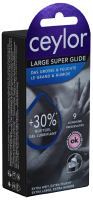 Ceylor Single: Large Super Glide, 9 extra wide condoms with 30% more cream lubricant