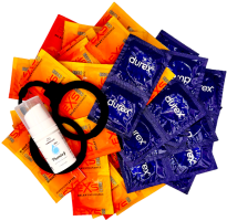 Érzéstelenítő óvszerkészlet – Delay pack (68 db) + szilikon bilincs Handcuffs