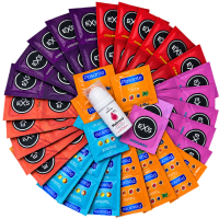 Ízesített óvszerkészlet – Tasty pack (72 db) + SE málnás síkosító gél 15 ml
